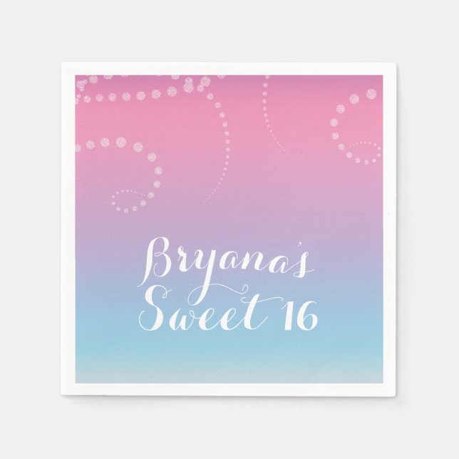 Guardanapo De Papel Festa de aniversário rosa azul púrpura, pontilhada (Frente)