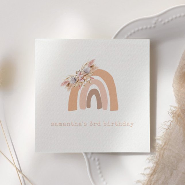 Guardanapo De Papel Festa de aniversário Rosa Boho Rainbow Pampas Gras (Criador carregado)