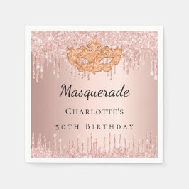 Guardanapo De Papel festa de aniversário rosa dourado mascarada