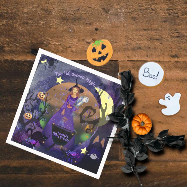 Guardanapo De Papel Festa de aniversário Roxo de Bruxas Halloween (Halloween Witch Purple Birthday Party Napkins)