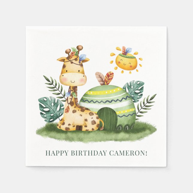 Guardanapo De Papel Festa de aniversário Safari Tribal Giraffe Safari (Frente)
