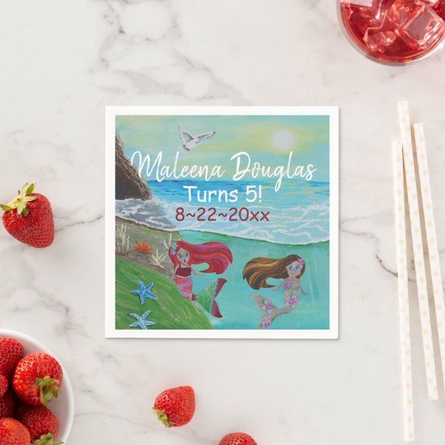 Guardanapo De Papel Festa de aniversário Sereia, Oceano Turquesa Verme (Insitu)