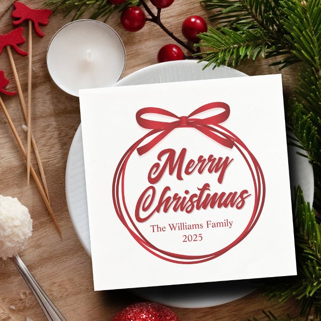 Guardanapo De Papel Festa de Arco Red Ribbon com Script de Natal Chic (Criador carregado)