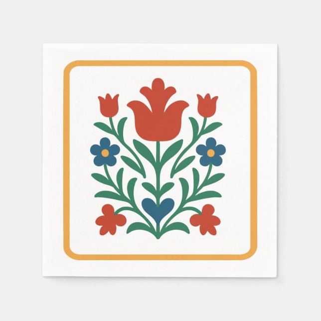 Guardanapo De Papel Festa de Arte Folclórica Floral Coração & Pétala (Frente)