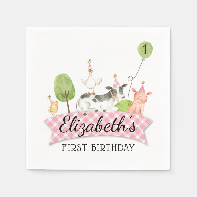 Guardanapo De Papel Festa de Barnyard Napkins, Garotas Barnyard Birthd (Frente)