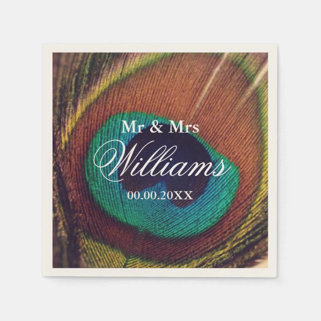 Guardanapo De Papel Festa de casamento chic personalizada de penas de  (Frente)