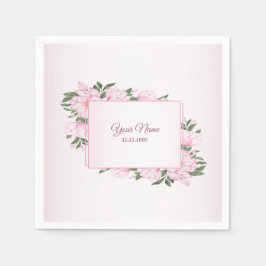 Guardanapo De Papel Festa de Casamento Elegante com Flores Rosa e Folh