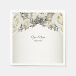 Guardanapo De Papel Festa de Casamento Floral Branco Verde Bege Modern