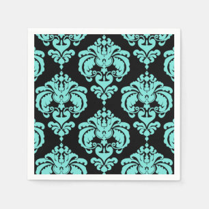 Guardanapo De Papel Festa de Casamento Vintage com Damask Azul e Preto