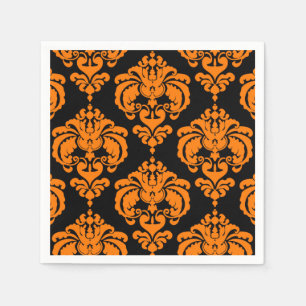 Guardanapo De Papel Festa de Casamento Vintage Laranja e Preto Damask