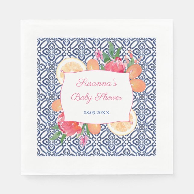 Guardanapo De Papel Festa de Chá de Bebê de Azulejos Azuis Mediterrâne (Frente)