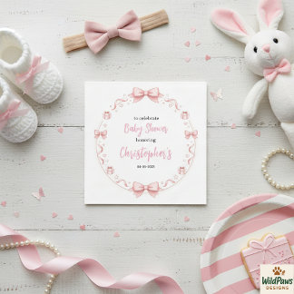 Guardanapo De Papel Festa de Chá de Bebê Menina com Laço Rosa - Uma Fe