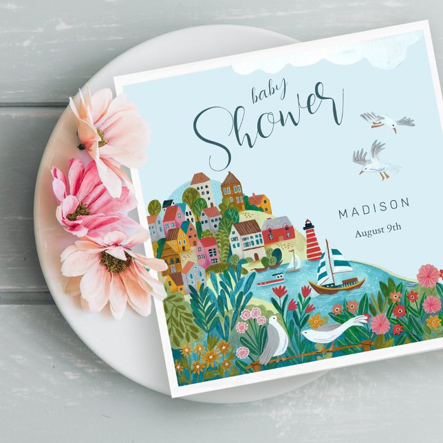 Guardanapo De Papel Festa de chá de fraldas de garoto costeiro (It takes a village boy baby shower party napkins)