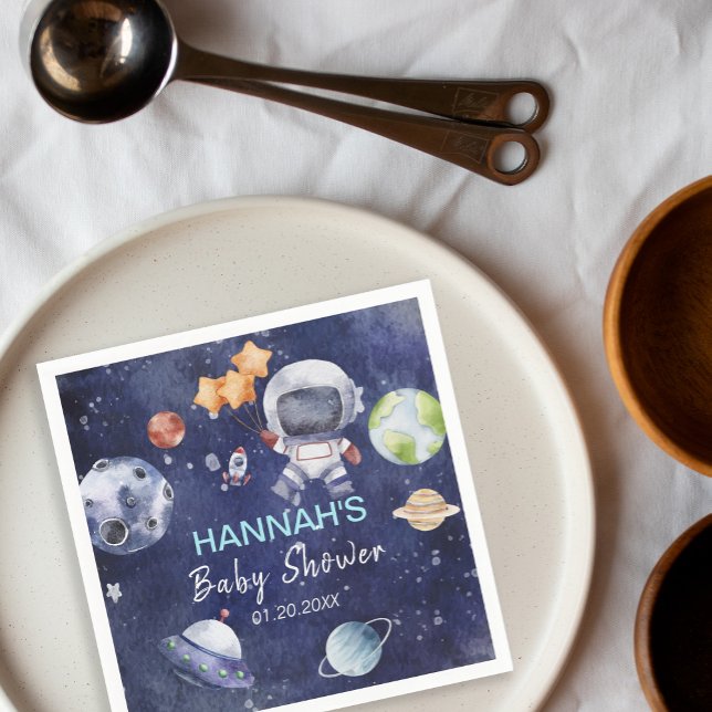 Guardanapo De Papel Festa de Chá de fraldas do Astronauta Outer Space  (Astronaut Outer Space Boy Baby Shower Party Napkins)