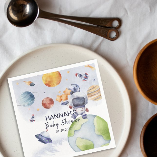 Guardanapo De Papel Festa de Chá de fraldas do Astronauta Outer Space  (Astronaut Outer Space Boy Baby Shower Party Napkins)