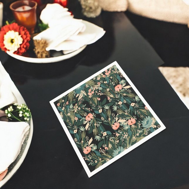 Guardanapo De Papel Festa de Chá de fraldas Floral Cinza Verde (Green Pink Whimsical Floral Baby Shower Party Napkins)