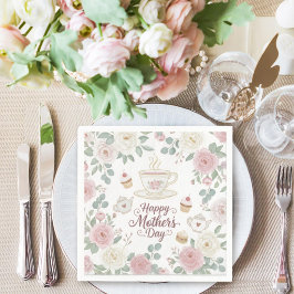 Guardanapo De Papel Festa de Chá do Dia das Mães com Florais em Aquare