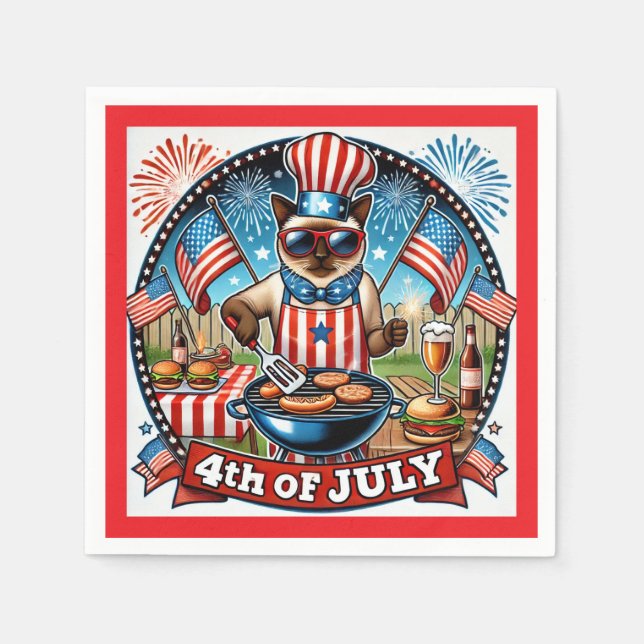 Guardanapo De Papel Festa de Churrasco do Gato 4 de Julho Dia da Indep (Frente)