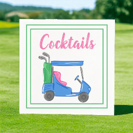 Guardanapo De Papel Festa de Cocktail no Carrinho de Golfe Azul Preppy