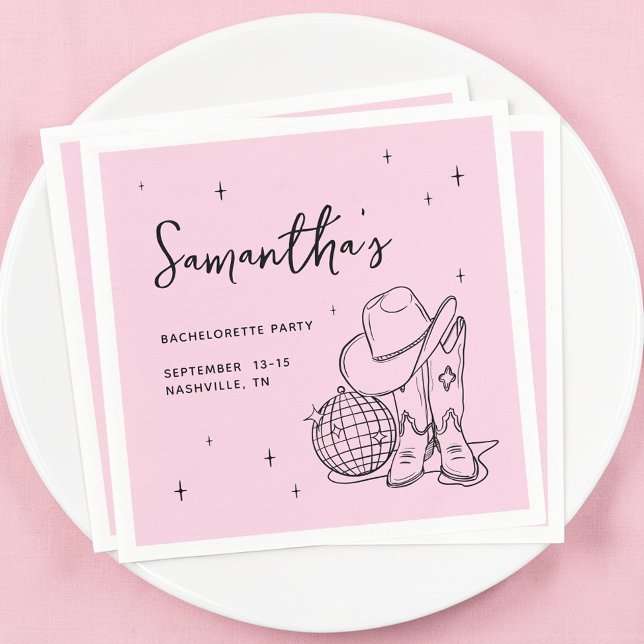 Guardanapo De Papel Festa de Despedida de Solteira Caubói Rosa Ocident (Western Pink Cowgirl Disco Ball Bachelorette Party Napkins)