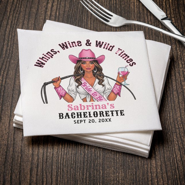 Guardanapo De Papel Festa de Despedida de Solteira Cowgirl: Chicotes,  (Cowgirl Bachelorette Party Whips Wine & Wild Times Napkins
)