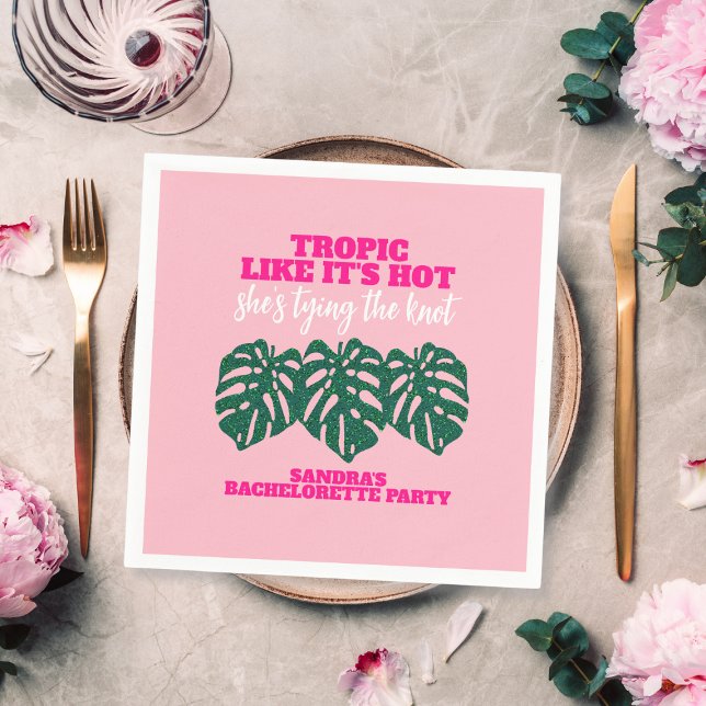 Guardanapo De Papel Festa de Despedida de Solteira Monstera Brilho Ros (Tropical Pink Glitter Monstera Bachelorette Party Napkins)