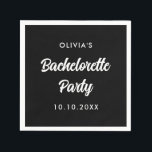 Guardanapo De Papel Festa de Despedida de Solteira Nome da Noiva Esqua<br><div class="desc">Um design simples e minimalista em preto e branco para uma despedida de solteira ou chá de noiva. O texto em caligrafia é personalizável e pode ser alterado para a sua própria frase. Você pode alterar a fonte, cor da fonte, tamanho da fonte, espaçamento entre letras, cor do fundo e...</div>