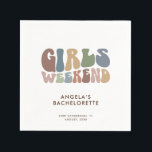 Guardanapo De Papel Festa de Despedida de Solteira Retro Fim de Semana<br><div class="desc">Abrace o espírito da viagem definitiva entre garotas com nossas guardanapos de fim de semana de despedida de solteira com tipografia retrô personalizada! Este acessório chique e elegante serve como um memento perfeito de uma escapada memorável com suas damas favoritas. A frente da camisa exibe uma tipografia "Fim de Semana...</div>