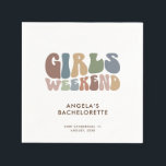 Guardanapo De Papel Festa de Despedida de Solteira Retro Fim de Semana<br><div class="desc">Abrace o espírito da viagem definitiva entre garotas com nossas guardanapos de fim de semana de despedida de solteira com tipografia retrô personalizada! Este acessório chique e elegante serve como um memento perfeito de uma escapada memorável com suas damas favoritas. A frente da camisa exibe uma tipografia "Fim de Semana...</div>