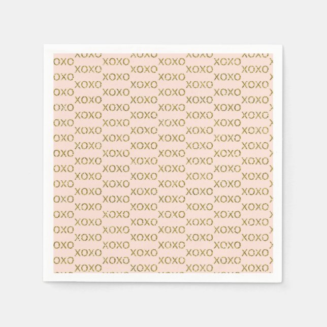 Guardanapo De Papel Festa de Dia dos Namorados Rosa e Dourado xoxo (Frente)