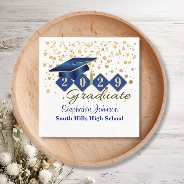 Guardanapo De Papel Festa de formatura azul personalizada Dourado (Custom Graduation Party Blue Gold Napkins)