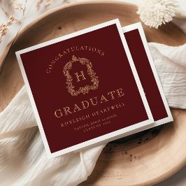 Guardanapo De Papel Festa de Formatura Burgundy Gold Crista Monograma