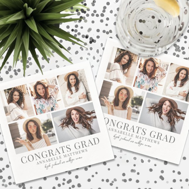 Guardanapo De Papel Festa de Formatura com Foto (Graduation Photo Collage Graduation Party Napkin)