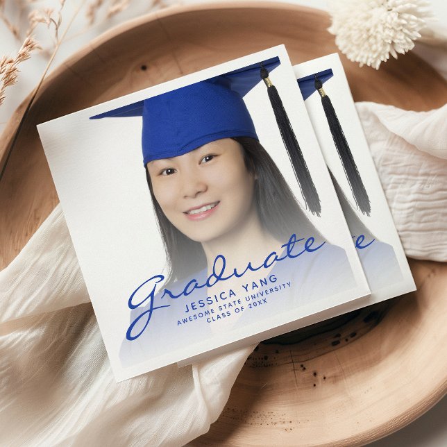 Guardanapo De Papel Festa de Formatura com Foto em Rótulo Azul (Criador carregado)