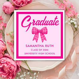 Guardanapo De Papel Festa de Formatura com Laço Xadrez Rosa Quente