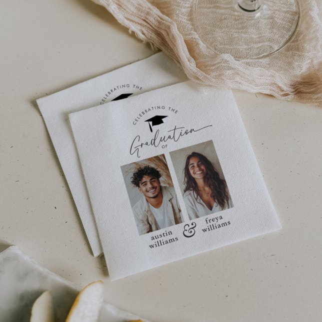 Guardanapo De Papel Festa de formatura comum 2 Foto (Zazzle Joint Graduation Party 2 Photo Napkins)