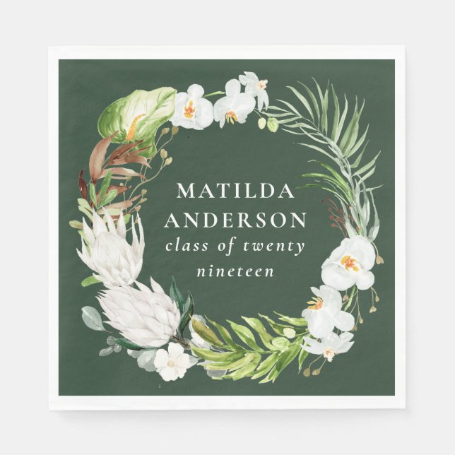 Guardanapo De Papel Festa de formatura de coroa tropical (Frente)