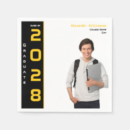 Guardanapo De Papel Festa de formatura de Fotos Preta Dourada Moderna