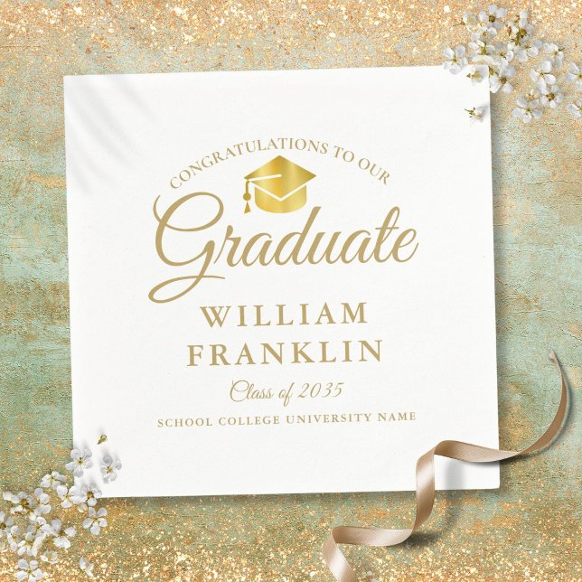 Guardanapo De Papel Festa de formatura Dourada Elegante Moderna (Modern Elegant Gold Graduation Party Napkins)