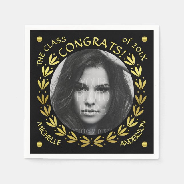 Guardanapo De Papel festa de formatura Dourada Laurel Wreath 2023 (Frente)