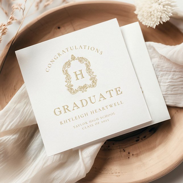 Guardanapo De Papel Festa de Formatura Dourado Branco com Crista Monog (Criador carregado)