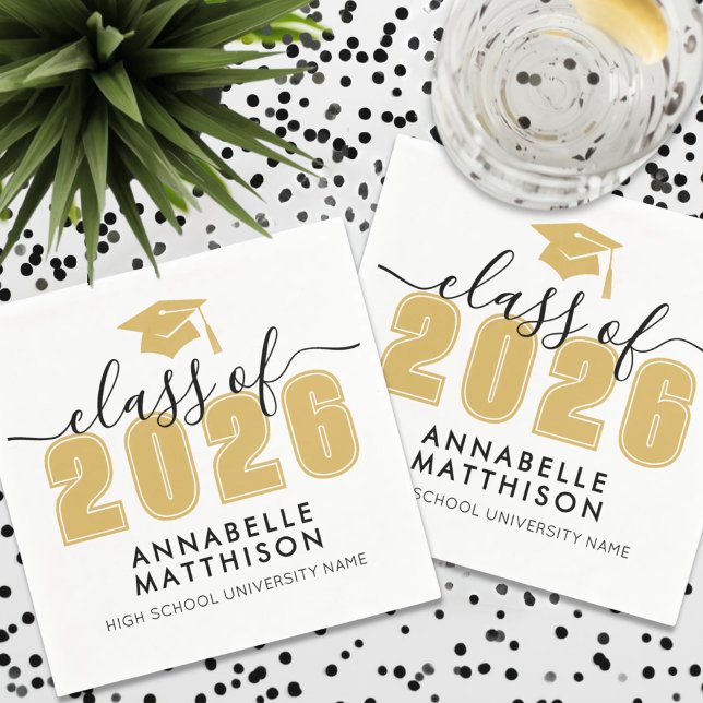 Guardanapo De Papel Festa de Formatura Gold (Graduate Simple Gold Graduation Napkins)