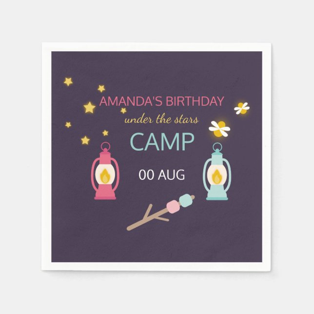 Guardanapo De Papel Festa de Glamping para Meninas personalizada (Frente)