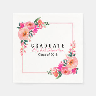 Guardanapo De Papel Festa de Graduação Floral Botânica Rosa Vibrante