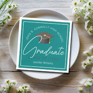 Guardanapo De Papel Festa de Graduação Personalizada Azul Turquesa Mod