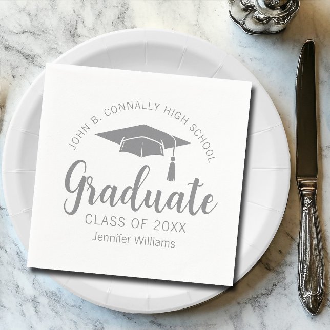 Guardanapo De Papel Festa de Graduação Personalizada Chic Prata Cinza (Criador carregado)