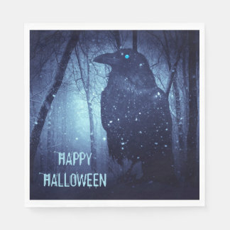 Guardanapo De Papel Festa de Halloween Corvo Preto Floresta Azul