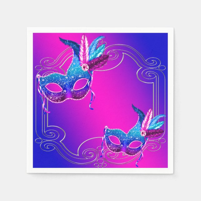 Guardanapo De Papel Festa de Máscaras Rosa Roxo Azul Turquesa (Frente)