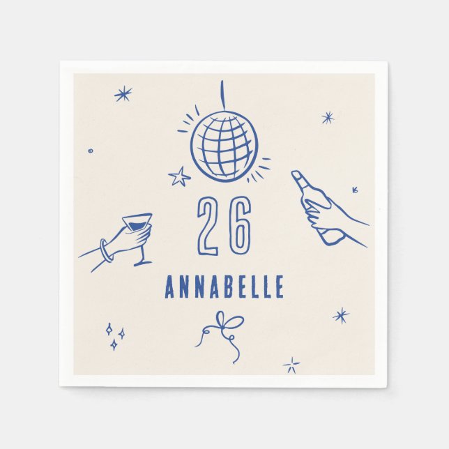 Guardanapo De Papel festa de natação azul desenhada à mão (Frente)