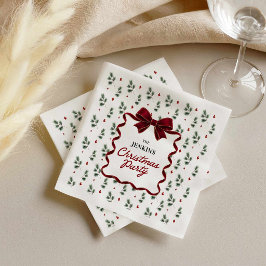 Guardanapo De Papel Festa de Natal Botânica com Laço Vermelho Elegante